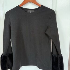 Beulah Elegant Black Long Sleeve Top with Plush Cuffs